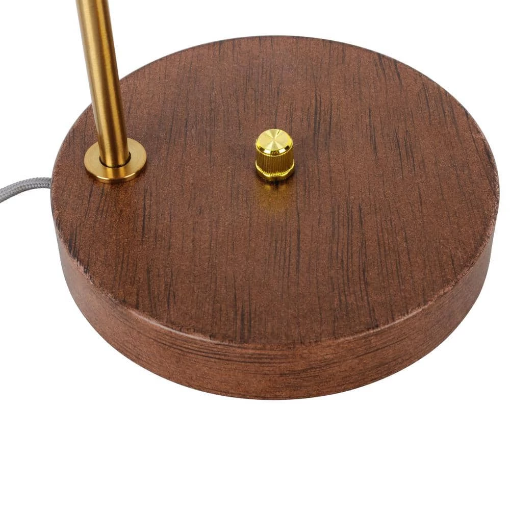 Jasper 18 in. Antique Brass and Faux Wood Metal Desk Lamp with Glass Shade by Decor Therapy 5 Jasper 18 in. Antique Brass and Faux Wood Metal Desk Lamp with Glass Shade by Decor Therapy - Image 3