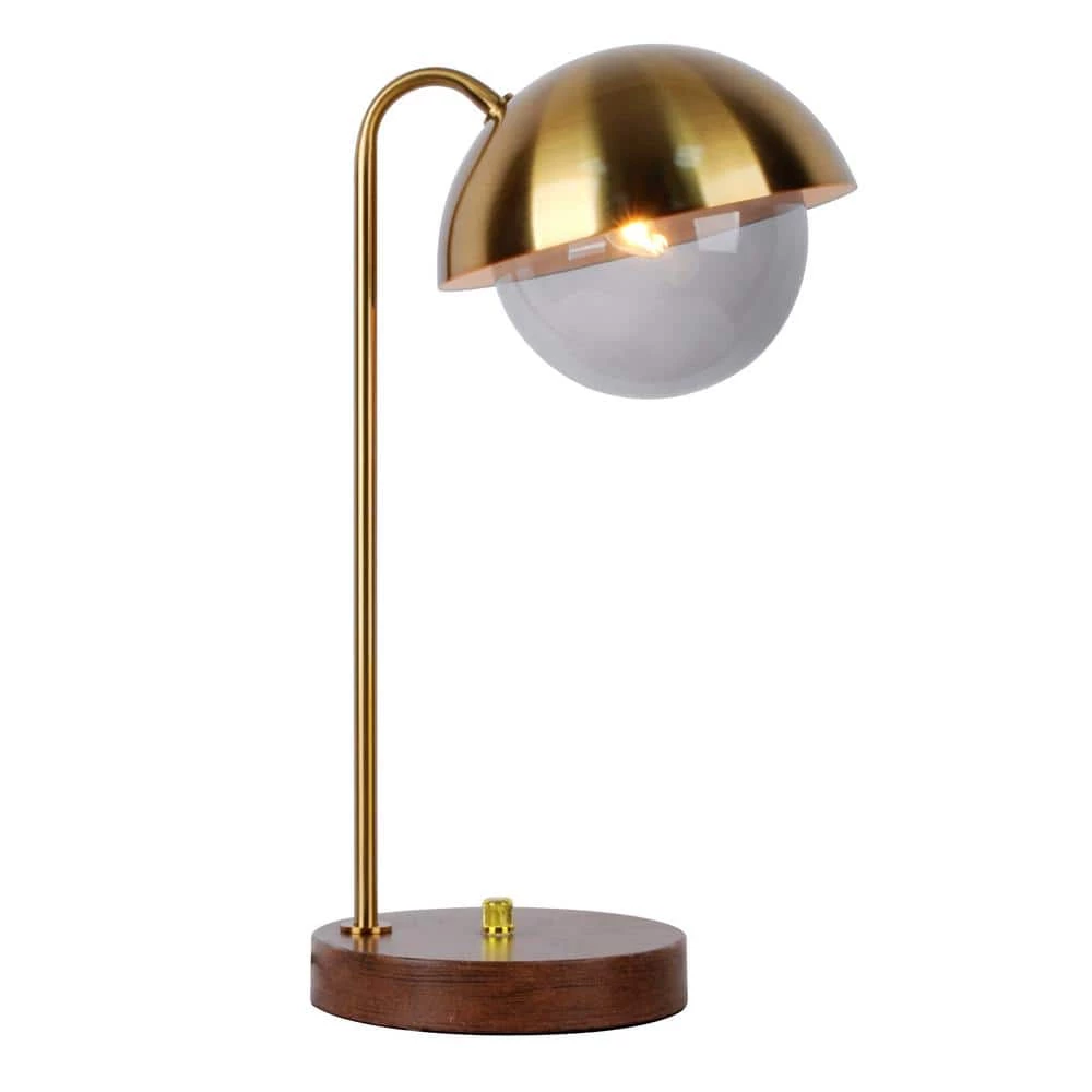 Jasper 18 in. Antique Brass and Faux Wood Metal Desk Lamp with Glass Shade by Decor Therapy 6 Jasper 18 in. Antique Brass and Faux Wood Metal Desk Lamp with Glass Shade by Decor Therapy - Image 4
