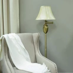 Wellington 59 in. Antique Brass Floor Lamp with Faux Silk Shade by Decor Therapy -Decor Therapy Shop antique brass decor therapy floor lamps pl1598 31 1000