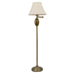 Wellington 59 in. Antique Brass Floor Lamp with Faux Silk Shade by Decor Therapy -Decor Therapy Shop antique brass decor therapy floor lamps pl1598 4f 1000