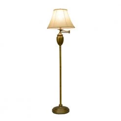 Wellington 59 in. Antique Brass Floor Lamp with Faux Silk Shade by Decor Therapy