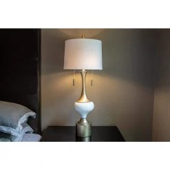 37.25 in. Vintage Antique Gold/White Table Lamp with Linen Shade by Decor Therapy -Decor Therapy Shop antique gold and white decor therapy table lamps tl21159 1f 1000