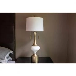 37.25 in. Vintage Antique Gold/White Table Lamp with Linen Shade by Decor Therapy -Decor Therapy Shop antique gold and white decor therapy table lamps tl21159 4f 1000