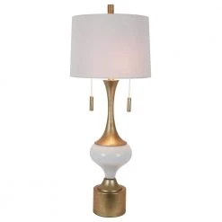 37.25 in. Vintage Antique Gold/White Table Lamp with Linen Shade by Decor Therapy