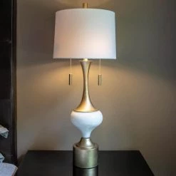 37.25 in. Vintage Antique Gold/White Table Lamp with Linen Shade by Decor Therapy -Decor Therapy Shop antique gold and white decor therapy table lamps tl21159 c3 1000