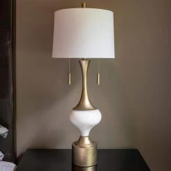 37.25 in. Vintage Antique Gold/White Table Lamp with Linen Shade by Decor Therapy -Decor Therapy Shop antique gold and white decor therapy table lamps tl21159 fa 1000