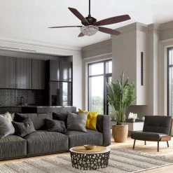 Henderson 52 in. LED Indoor Black Crystal Chandelier DC Motor Ceiling Fan with Light Kit and Remote Control Included by CARRO -Decor Therapy Shop black carro ceiling fans with lights hc525d l17 b4 1 31 1000