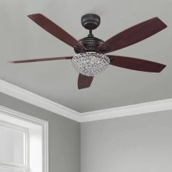 Henderson 52 in. LED Indoor Black Crystal Chandelier DC Motor Ceiling Fan with Light Kit and Remote Control Included by CARRO -Decor Therapy Shop black carro ceiling fans with lights hc525d l17 b4 1 4f 1000