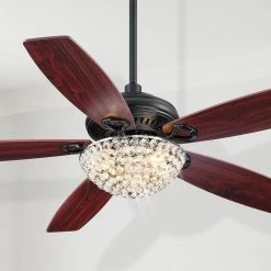 Henderson 52 in. LED Indoor Black Crystal Chandelier DC Motor Ceiling Fan with Light Kit and Remote Control Included by CARRO