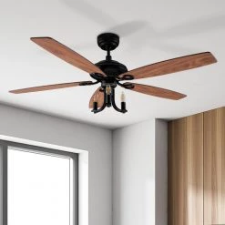 Henderson 52 in. LED Indoor Black DC Motor Chandelier Ceiling Fan with Light Kit and Remote Control by CARRO -Decor Therapy Shop black carro ceiling fans with lights hc525d l31 bf 1 66 1000