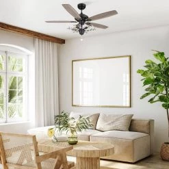 Henderson 52 in. LED Indoor Black DC Motor Chandelier Ceiling Fan with Light Kit and Remote Control by CARRO -Decor Therapy Shop black carro ceiling fans with lights hc525d l51 bg 1 31 1000