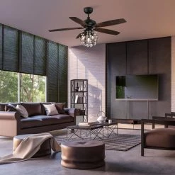 Henderson 52 in. LED Indoor Black DC Motor Chandelier Ceiling Fan with Light Kit and Remote Control by CARRO -Decor Therapy Shop black carro ceiling fans with lights hc525d l61 bg 1 31 1000