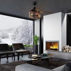 Keller 52 in. LED Indoor Black DC Motor Ceiling Fan with Light Kit and Remote Control Included by CARRO -Decor Therapy Shop black carro ceiling fans with lights hc525d1 l61 bg 1 77 1000