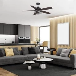 Henderson 56 in. LED Indoor Black DC Motor Ceiling Fan with Light Kit and Remote Control Included by CARRO -Decor Therapy Shop black carro ceiling fans with lights hc565d l27 b5 1 1d 1000