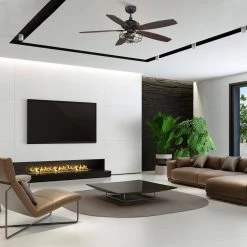 Henderson 56 in. LED Indoor Black DC Motor Ceiling Fan with Light Kit and Remote Control Included by CARRO -Decor Therapy Shop black carro ceiling fans with lights hc565d l27 b5 1 31 1000