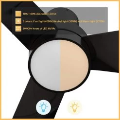 Barnet 44 in. Integrated LED Indoor/Outdoor Black Smart Ceiling Fan with Light and Remote, Works with Alexa/Google Home by CARRO -Decor Therapy Shop black carro ceiling fans with lights hs443n2 l11 b2 1 fm c3 1000