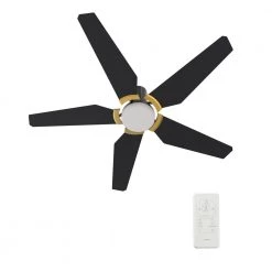 Voyager 48 in. Dimmable LED Indoor/Outdoor Black Smart Ceiling Fan with Light and Remote, Works with Alexa/Google Home by CARRO -Decor Therapy Shop black carro ceiling fans with lights hs485b l22 b2 1g fm 1f 1000