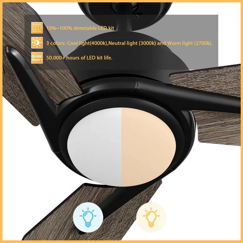 Tilbury 52 in. Integrated LED Indoor/Outdoor Black Smart Ceiling Fan with Light and Remote, Works with Alexa/Google Home by CARRO 8 Tilbury 52 in. Integrated LED Indoor/Outdoor Black Smart Ceiling Fan with Light and Remote, Works with Alexa/Google Home by CARRO - Image 6