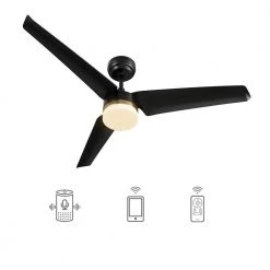 Attis 52 in. Integrated LED Indoor/Outdoor Black Smart Ceiling Fan with Light and Remote, Works with Alexa/Google Home by CARRO