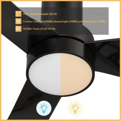 Semmes 52 in. Dimmable LED Indoor/Outdoor Black Smart Ceiling Fan with Light and Remote, Works with Alexa/Google Home by CARRO -Decor Therapy Shop black carro ceiling fans with lights hs523n1 l11 b2 1 fm c3 1000