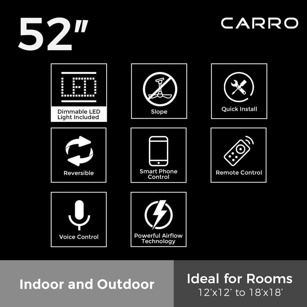 Trendsetter 52 in. Dimmable LED Indoor/Outdoor Black Smart Ceiling Fan with Light and Remote, Works w/Alexa/Google Home by CARRO 10 Trendsetter 52 in. Dimmable LED Indoor/Outdoor Black Smart Ceiling Fan with Light and Remote, Works w/Alexa/Google Home by CARRO - Image 8