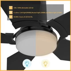 Voyager 52 in. Dimmable LED Indoor/Outdoor Black Smart Ceiling Fan with Light and Remote, Works with Alexa/Google Home by CARRO -Decor Therapy Shop black carro ceiling fans with lights hs525b l22 b2 1 fm 4f 1000