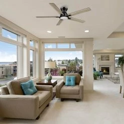 Essex 52 in. Dimmable LED Indoor/Outdoor Black Smart Ceiling Fan with Light and Remote, Works with Alexa/Google Home by CARRO -Decor Therapy Shop black carro ceiling fans with lights hs525j l12 bg 1 fm 31 1000