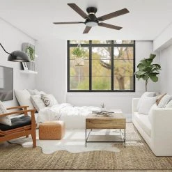 Essex 52 in. Dimmable LED Indoor/Outdoor Black Smart Ceiling Fan with Light and Remote, Works with Alexa/Google Home by CARRO -Decor Therapy Shop black carro ceiling fans with lights hs525j l12 bo 1 fma 31 1000