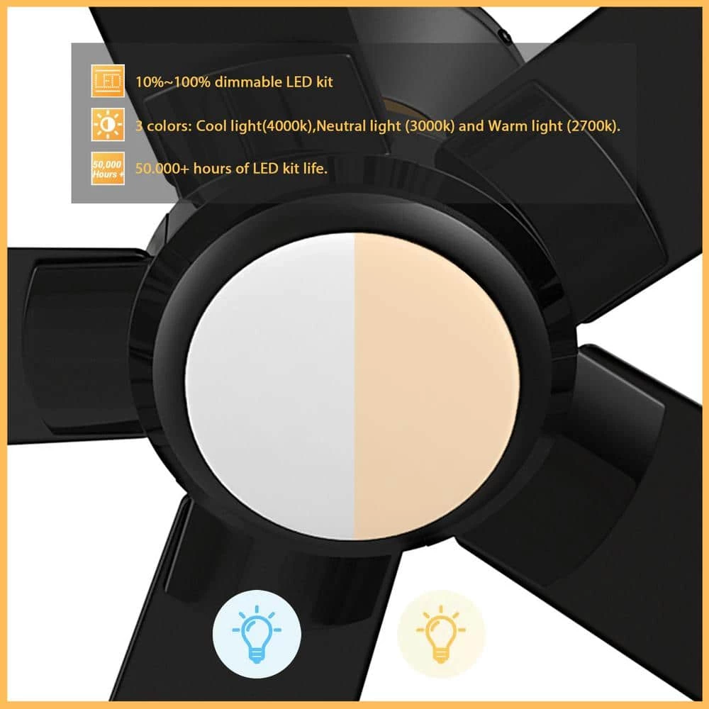 Aspen 52 in. Dimmable LED Indoor/Outdoor Black Smart Ceiling Fan with Light and Remote, Works with Alexa/Google Home by CARRO 8 Aspen 52 in. Dimmable LED Indoor/Outdoor Black Smart Ceiling Fan with Light and Remote, Works with Alexa/Google Home by CARRO - Image 6
