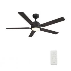 Essex 56 in. Dimmable LED Indoor/Outdoor Black Smart Ceiling Fan with Light and Remote, Works with Alexa/Google Home by CARRO -Decor Therapy Shop black carro ceiling fans with lights hs565j l12 b5 1 1f 1000