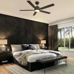 Essex 56 in. Dimmable LED Indoor/Outdoor Black Smart Ceiling Fan with Light and Remote, Works with Alexa/Google Home by CARRO -Decor Therapy Shop black carro ceiling fans with lights hs565j l12 b5 1 31 1000