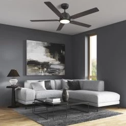 Essex 56 in. Dimmable LED Indoor/Outdoor Black Smart Ceiling Fan with Light and Remote, Works with Alexa/Google Home by CARRO -Decor Therapy Shop black carro ceiling fans with lights hs565j l12 bg 1 31 1000