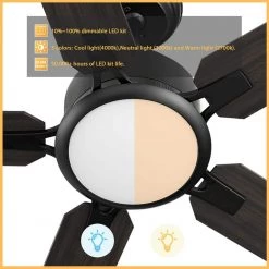 Essex 60 in. Dimmable LED Indoor/Outdoor Black Smart Ceiling Fan with Light and Remote, Works with Alexa/Google Home by CARRO -Decor Therapy Shop black carro ceiling fans with lights hs605j l12 b5 1 c3 1000