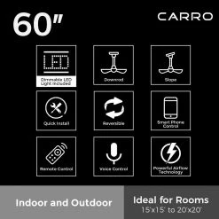 Essex 60 in. Dimmable LED Indoor/Outdoor Black Smart Ceiling Fan with Light and Remote, Works with Alexa/Google Home by CARRO -Decor Therapy Shop black carro ceiling fans with lights hs605j l12 bo 1 1d 1000