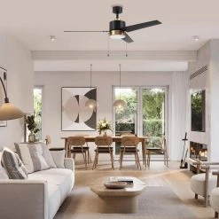 Dulac 52 in. Integrated LED Indoor Black Ceiling Fan with Light Kit and Pull Chain by CARRO -Decor Therapy Shop black carro ceiling fans with lights hwga 523a3 l12 b2 1g 31 1000