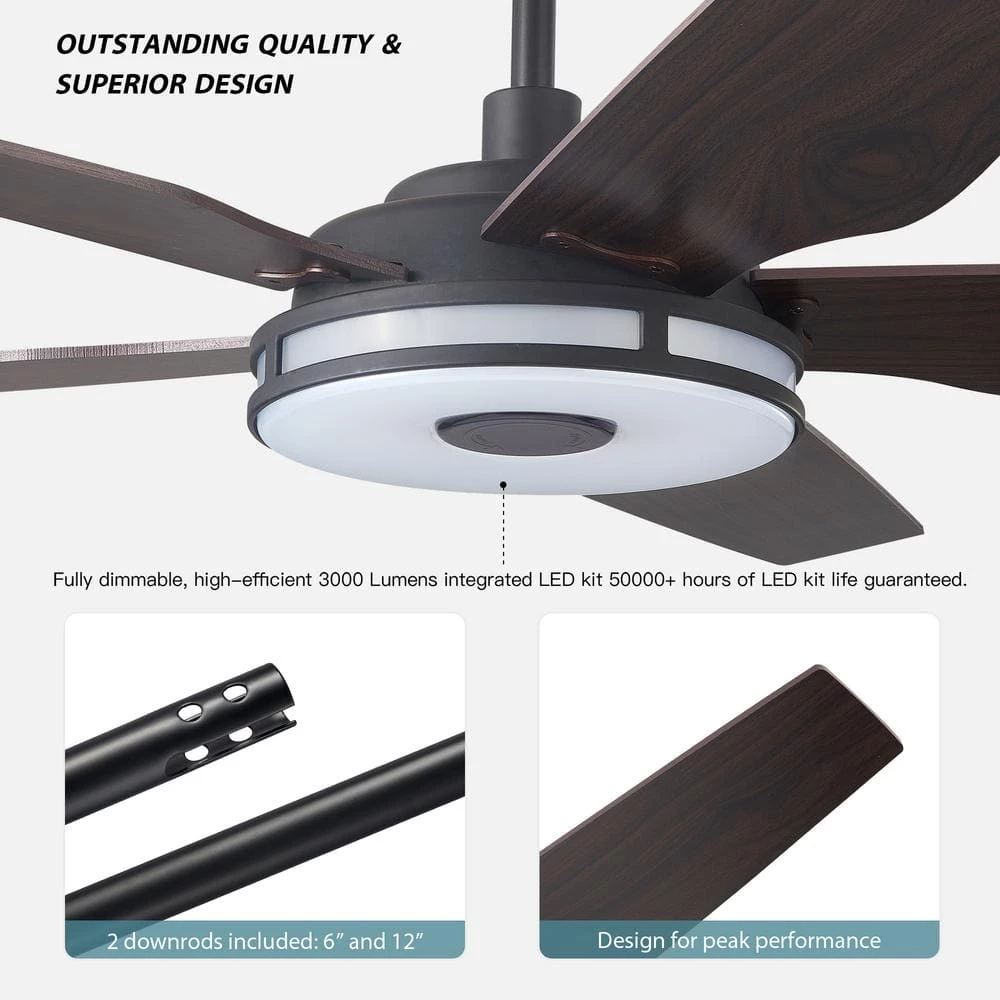 Starfish 56 in. Dimmable LED Indoor/Outdoor Black Smart Ceiling Fan with Light and Remote, Works with Alexa/Google Home by CARRO 7 Starfish 56 in. Dimmable LED Indoor/Outdoor Black Smart Ceiling Fan with Light and Remote, Works with Alexa/Google Home by CARRO - Image 5
