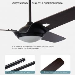 Innovator 52 in. Indoor/Outdoor Black Smart Ceiling Fan, Dimmable LED Light and Remote, Works w/ Alexa/Google Home/Siri by CARRO -Decor Therapy Shop black carro ceiling fans with lights s523a l12 b5 1 1f 1000