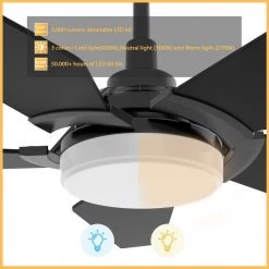 Voyager 52 in. Dimmable LED Indoor/Outdoor Black Smart Ceiling Fan with Light and Remote, Works w/Alexa/Google Home by CARRO -Decor Therapy Shop black carro ceiling fans with lights s525b l22 b2 1 c3 1000