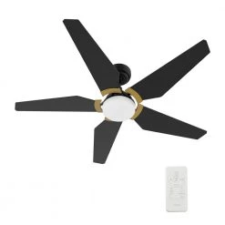 Voyager 52 in. Dimmable LED Indoor/Outdoor Black Smart Ceiling Fan with Light and Remote, Works w/Alexa/Google Home by CARRO -Decor Therapy Shop black carro ceiling fans with lights s525b l22 b2 1g 1d 1000
