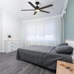 Essex 52 in. Integrated LED Indoor/Outdoor Black Smart Ceiling Fan with Light and Remote, Works w/Alexa/Google Home by CARRO -Decor Therapy Shop black carro ceiling fans with lights s525j l12 b5 1 31 1000