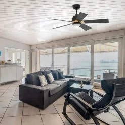 Aspen 52 in. Dimmable LED Indoor/Outdoor Black Smart Ceiling Fan with Light and Remote, Works with Alexa/Google Home by CARRO -Decor Therapy Shop black carro ceiling fans with lights s525j1 l11 b2 1g fa 1000