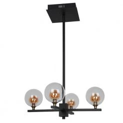 Ravenna 4-Light 18-Watt Integrated LED Black Pendant with Double Wall Glass Shade by CARRO