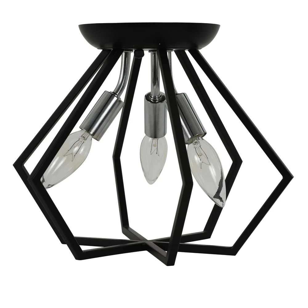 Septer 11 in. 3-Light Black and Chrome Geometric Flush Mount by Decor Therapy 3 Septer 11 in. 3-Light Black and Chrome Geometric Flush Mount by Decor Therapy