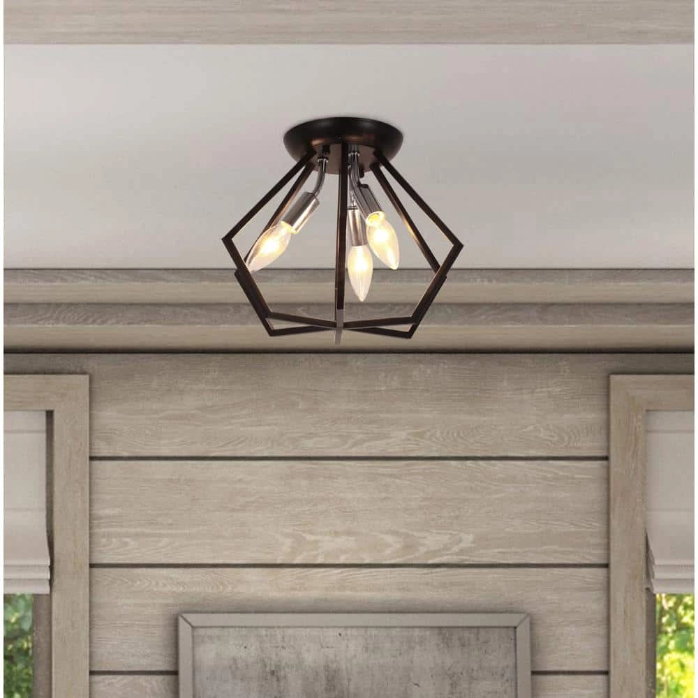 Septer 11 in. 3-Light Black and Chrome Geometric Flush Mount by Decor Therapy 4 Septer 11 in. 3-Light Black and Chrome Geometric Flush Mount by Decor Therapy - Image 2