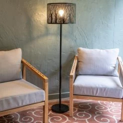 Edgar 58.5 in. Black Indoor Floor Lamp with Metal Leaf Patterned Shade by Decor Therapy -Decor Therapy Shop black decor therapy floor lamps pl4398 31 1000