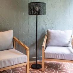 Edgar 58.5 in. Black Indoor Floor Lamp with Metal Leaf Patterned Shade by Decor Therapy -Decor Therapy Shop black decor therapy floor lamps pl4398 44 1000