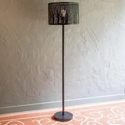 Edgar 58.5 in. Black Indoor Floor Lamp with Metal Leaf Patterned Shade by Decor Therapy -Decor Therapy Shop black decor therapy floor lamps pl4398 66 1000