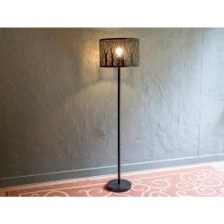 Edgar 58.5 in. Black Indoor Floor Lamp with Metal Leaf Patterned Shade by Decor Therapy -Decor Therapy Shop black decor therapy floor lamps pl4398 d4 1000