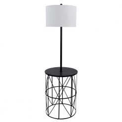 59 in. Brinkley Black Metal Floor Lamp with Caged Table Base by Decor Therapy