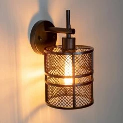 Rixon 11 in. Black Mesh Shade 1-Light Wall Sconce by Decor Therapy -Decor Therapy Shop black decor therapy wall sconces wl1160 4f 1000